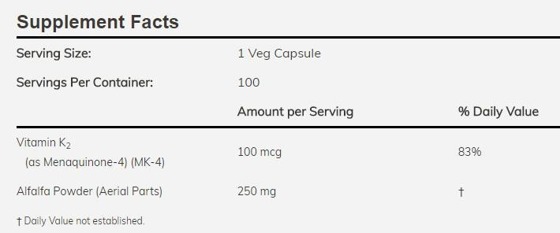 Vitamin K-2 100 mcg 100 caps